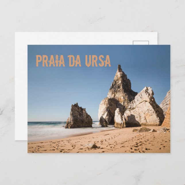 Postal Festiva Regalo de la playa Praia da Ursa en Portugal (Anverso / Reverso)