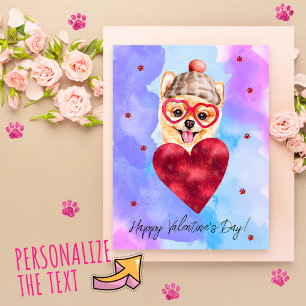 Postal Festiva Regalo de perro Pomerania Morado Azul Día de San V