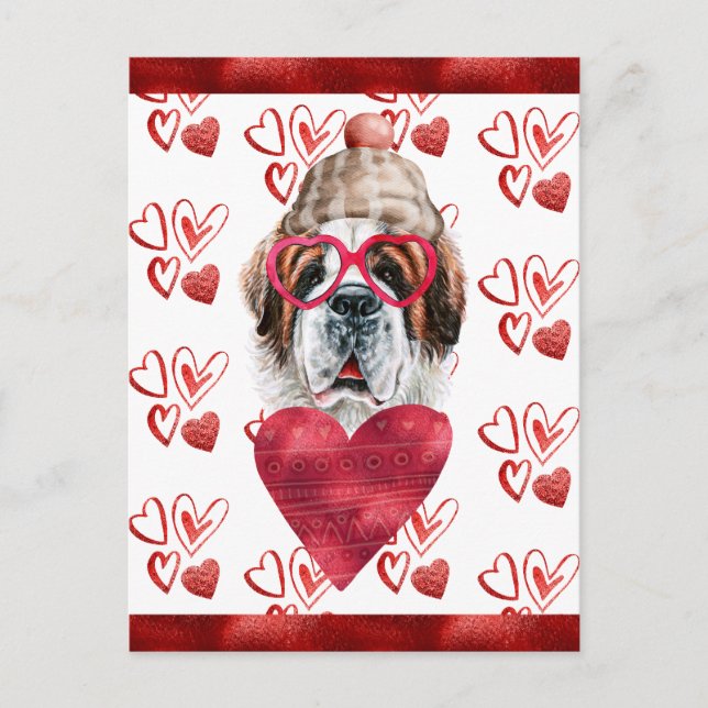 Postal Festiva Regalo de San Bernard Hearts Dog Lover Valentine (Anverso)
