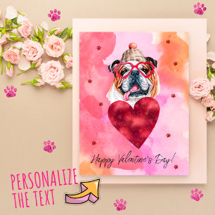 Postal Festiva Regalo de San Valentín de Bulldog Inglés Naranja R