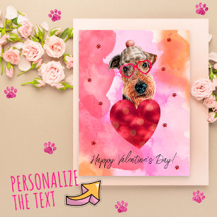 Postal Festiva Regalo de San Valentín para perro Airedale naranja