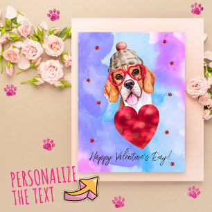 Postal Festiva Regalo de San Valentín para Perro Beagle Morado Az