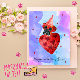 Postal Festiva Regalo de San Valentín para Perro Boxer Azul Púrpu