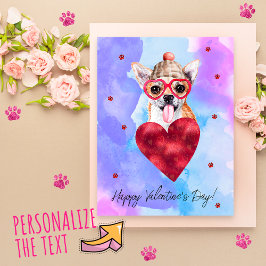 Postal Festiva Regalo de San Valentín para perro Chihuahua Morado