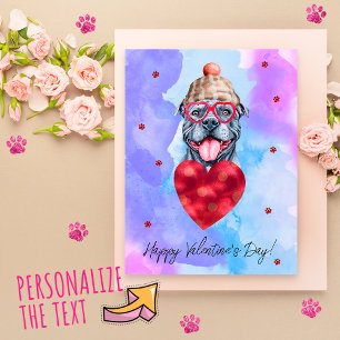 Postal Festiva Regalo de San Valentín para Perro Pitbull Gris Mor