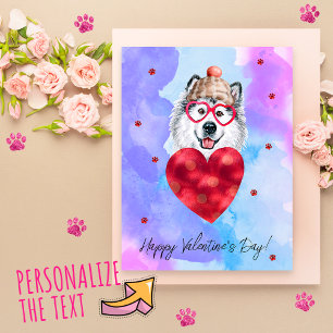 Postal Festiva Regalo de San Valentín perro azul púrpura de Alask