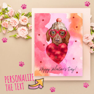 Postal Festiva Regalo de San Valentín Perro Dachshund Rosa Marrón