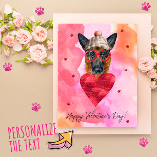 Postal Festiva Regalo de San Valentín Perro Pastor Alemán Rosa