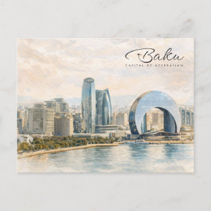 Postal Festiva Regalo de viaje en acuarela de la capital de Azerb