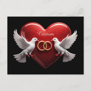 Postal Festiva Regalo Romántico de Aniversario Corazón Palomas de