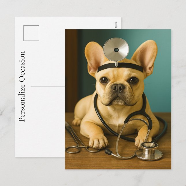 Postal Festiva Regalos de cachorros médicos de Bulldog Francés -  (Anverso / Reverso)
