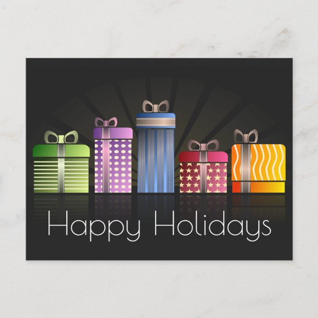 Postal Festiva Regalos de colores Felices Fiestas (Anverso)