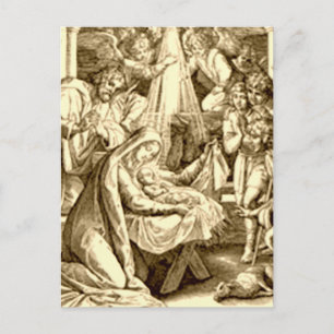 Postal Festiva Regalos de la escena de la Natividad para Navidade