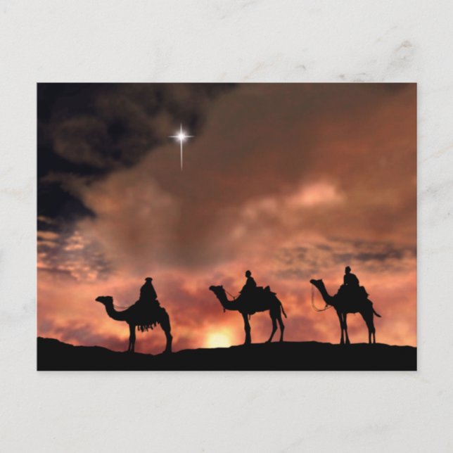 Postal Festiva Regalos de la escena de la Natividad para Navidade (Anverso)