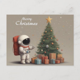 Postal Festiva Regalos secretos de Astronauta Santa bajo árbol de