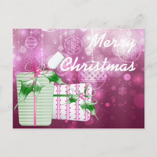 Postal Festiva Regalos y ornamentos en morado