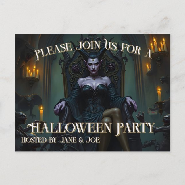 Postal Festiva Reina de demonio enarbolado a la luz de las velas  (Anverso)