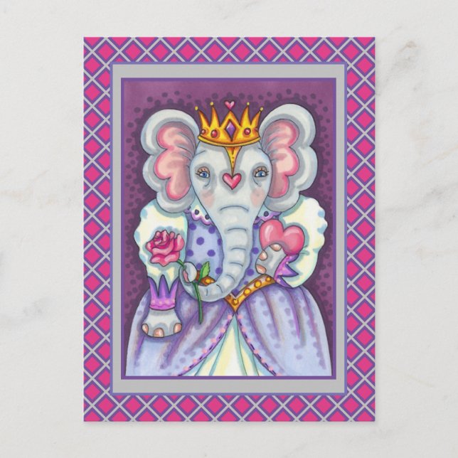 POSTAL FESTIVA REINA ELEFANTE DE CORAZONES Y ROSAS ROYAL VALENTIN (Anverso)