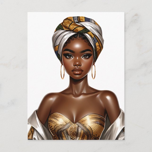 Postal Festiva Reina negra melanina Sista Belleza afroamericana (Anverso)