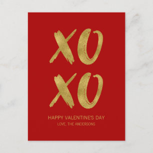 Postal Festiva Relieve metalizado dorado cepillado XOXO San Valen