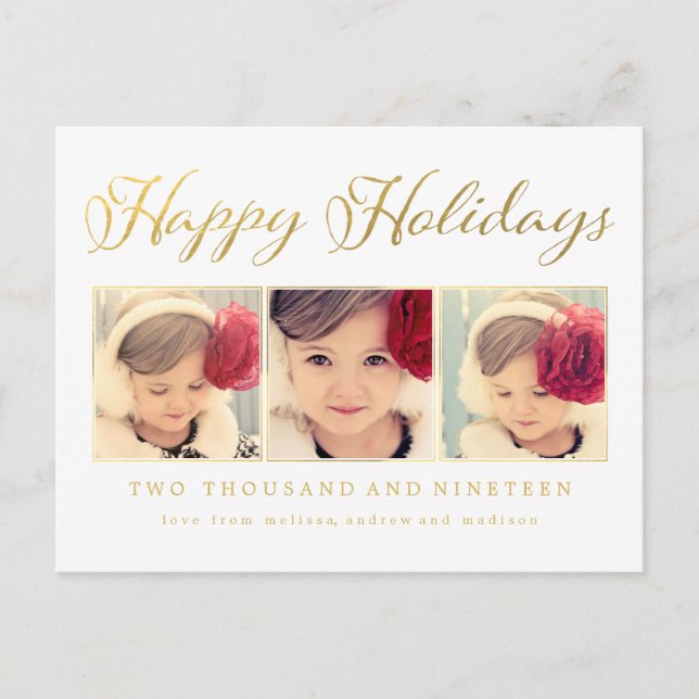 Postal Festiva Relieve metalizado dorado Felices Fiestas Noches F (Anverso)