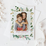 Postal Festiva Relieve metalizado dorado festivo acuarela Feliz N<br><div class="desc">Feliz Navidad! Envíe Navidades a la familia y amigos con esta postal de vacaciones de temática verde. Esta postal de Navidades botánicos cuenta con vegetación acuática con falsos toques de Relieve metalizado dorado. Personalice añadiendo un saludo,  nombre y foto.</div>