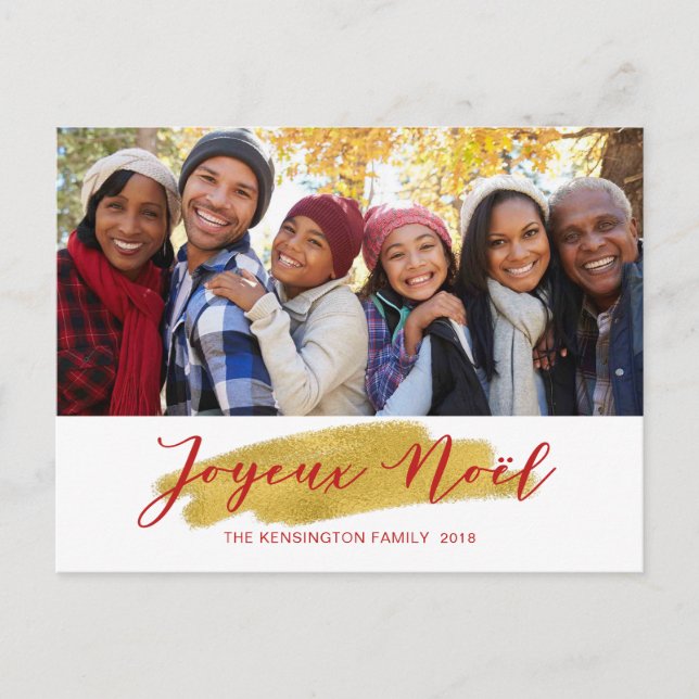 Postal Festiva Relieve metalizado dorado Joyeux Noel Swash Feriad (Anverso)