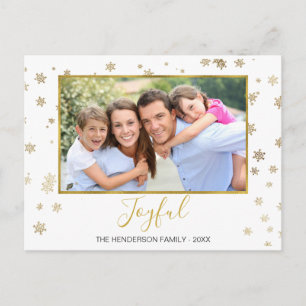 Postal Festiva Relieve metalizado dorado Snowflakes Joyful Christ