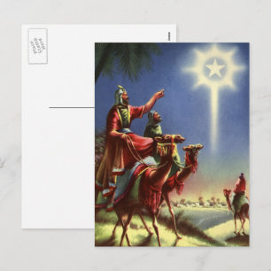 Postal Festiva Religión Vintage, Sabios con la Estrella de Belén