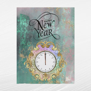Postal Festiva Reloj de oro elegante Año Nuevo
