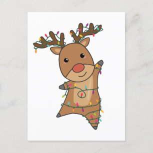 Postal Festiva Reno Merry Christmas Animales de Invierno Ciervos