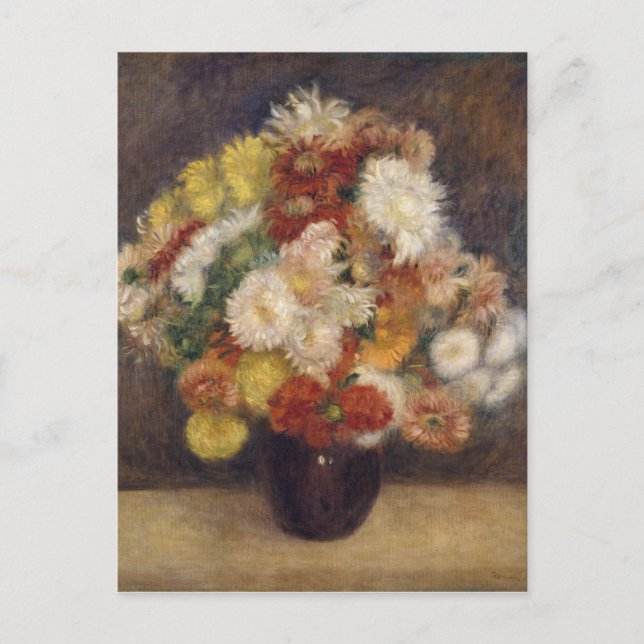 Postal Festiva Renoir de época Bouquet de crisantemos (Anverso)