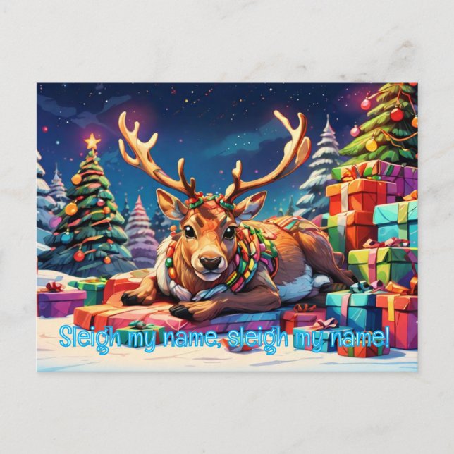 Postal Festiva Renos tendiendo sobre los actuales navidades graci (Anverso)