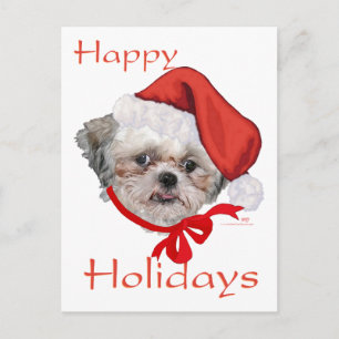 Postal Festiva Rescate de perro Shih Tzu Felices Fiestas