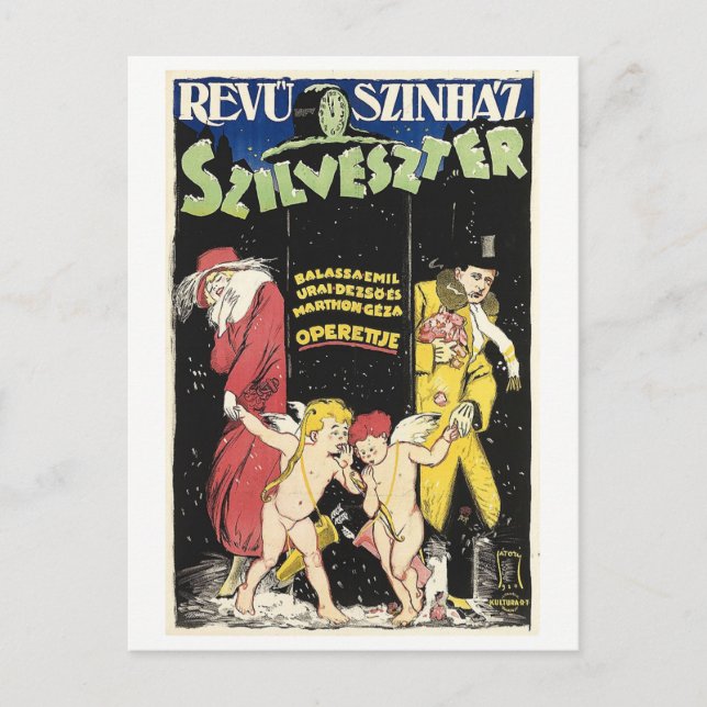 Postal Festiva Reseña de Nochevieja, Hungría 1920 (Anverso)