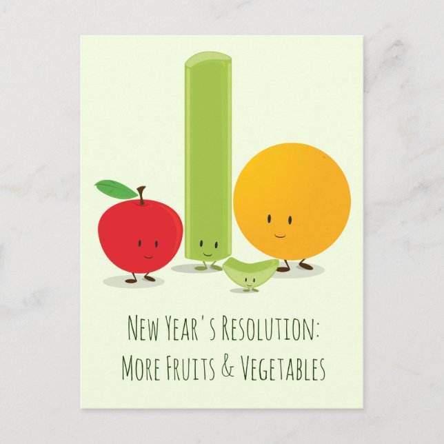 Postal Festiva Resolución de Año Nuevo Celery de frutas alimentic (Anverso)