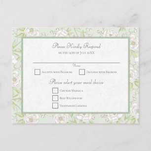 Postal Festiva Respuesta de RSVP de boda con rosa blanca verde sa