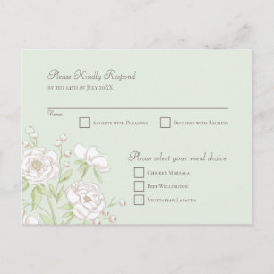 Postal Festiva Respuesta de RSVP de boda con rosa blanca verde sa