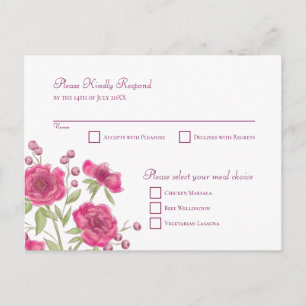 Postal Festiva Respuesta de RSVP de boda con rosa rosa brillante