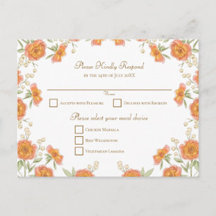 Postal Festiva Respuesta de RSVP de boda de rosa naranja