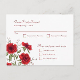 Postal Festiva Respuesta de RSVP de Boda Romántica con Rosa Roja