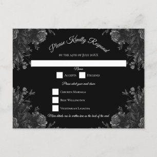 Postal Festiva Respuesta RSVP de Boda Gótica Rosas Negros