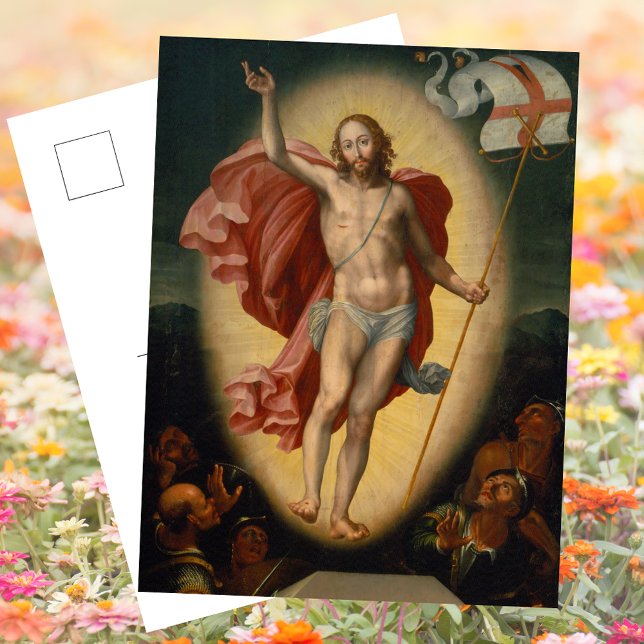Postal Festiva Resurrección católica cristiana de la Pascua de Je (Religious Christian Catholic Resurrection of Jesus Christ Happy Easter Alleluia Postcard)