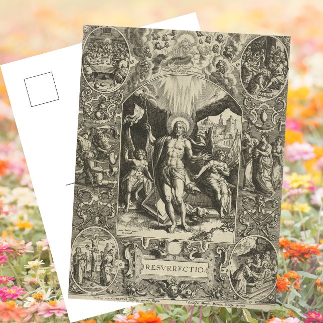 Postal Festiva Resurrección católica cristiana Jesús Pascua (Vintage Black & White Religious Christian Catholic Resurrection Jesus Christ Easter Holiday Postcard)