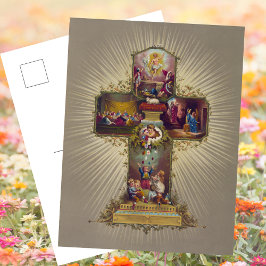 Postal Festiva Resurrección de la Cruz Cristiana Jesucristo Pascu