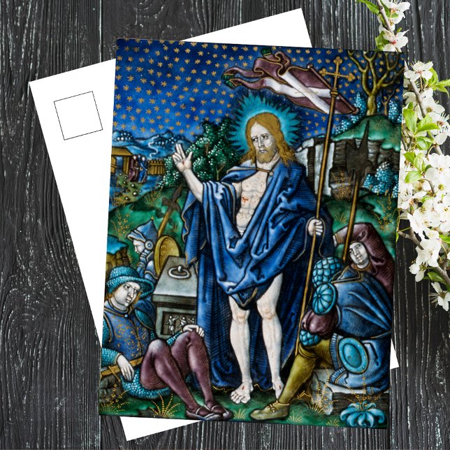 Postal Festiva Resurrección religiosa católica de Pascua (Religious Christian Catholic Easter Pascha Resurrection of Jesus Christ is risen Holiday Postcard)