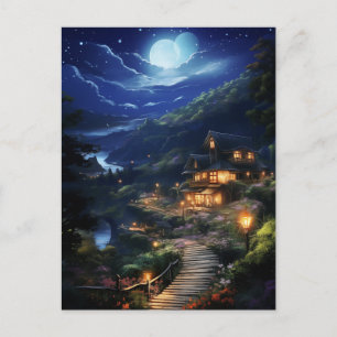 Postal Festiva Retiro mágico tailandés de montaña bajo lunas geme
