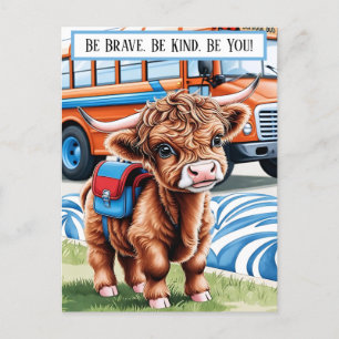 Postal Festiva Retorno a la vaca de la escuela en Highland
