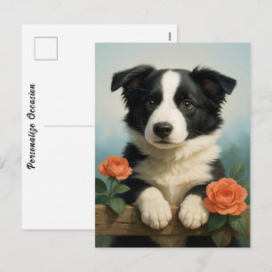 Postal Festiva Retrato de cachorro de perro Border Collie moderno