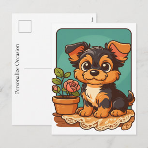 Postal Festiva Retrato de dibujos animados de cachorro de perro T